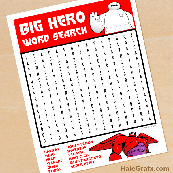 FREE Printable Big Hero 6 Word Search