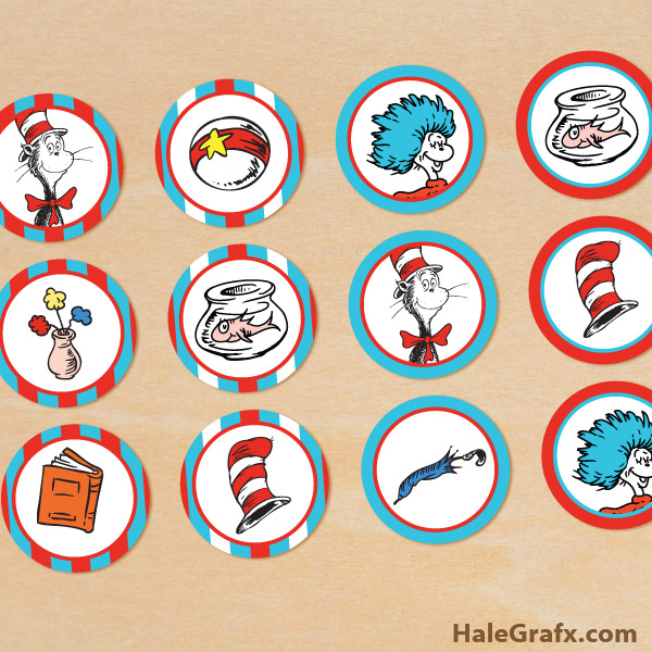 FREE Printable Cat in the Hat Cupcake Toppers - Dr. Seuss FREE Printable Cat in the Hat Cupcake Toppers - Dr. Seuss