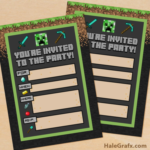 FREE Printable Minecraft Birthday party Invitation FREE Printable Minecraft Birthday party Invitation