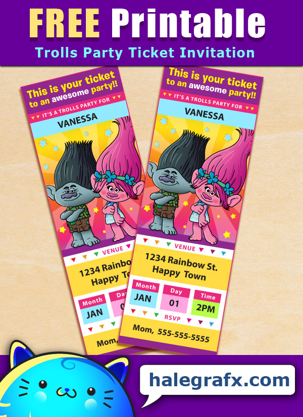 FREE Printable Trolls Ticket Party Invitations FREE Printable Trolls Ticket Party Invitations