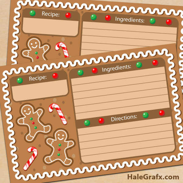 FREE Printable Christmas Gingerbread Recipe Cards FREE Printable Christmas Gingerbread Recipe Cards