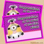 FREE Printable Despicable Me girl Minion Baby Arrival Card