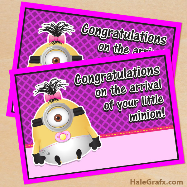 FREE Printable Despicable Me girl Minion Baby Arrival Card FREE Printable Despicable Me girl Minion Baby Arrival Card