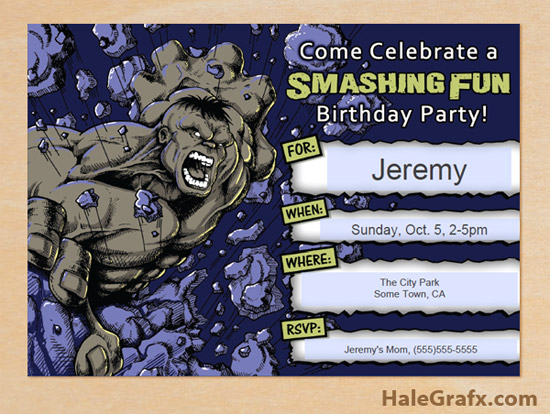 FREE Printable Grey Incredible Hulk Birthday Invitation FREE Printable Grey Incredible Hulk Birthday Invitation
