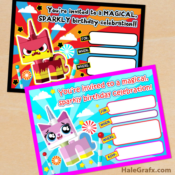 FREE Printable LEGO Movie Unikitty Birthday Invitation Set FREE Printable LEGO Movie Unikitty Birthday Invitation Set