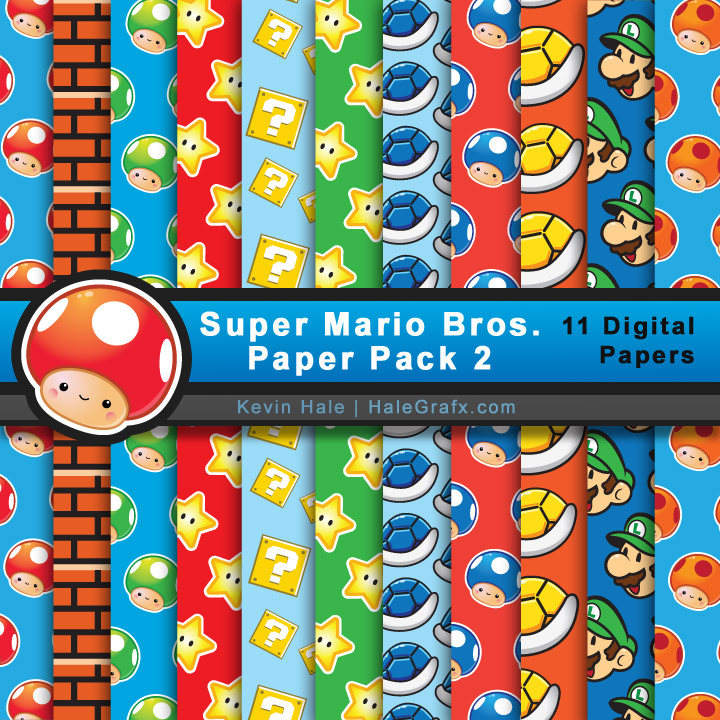 Super Mario Brothers Digital Paper Pack 2 for Parties and Digital Scrapbooking