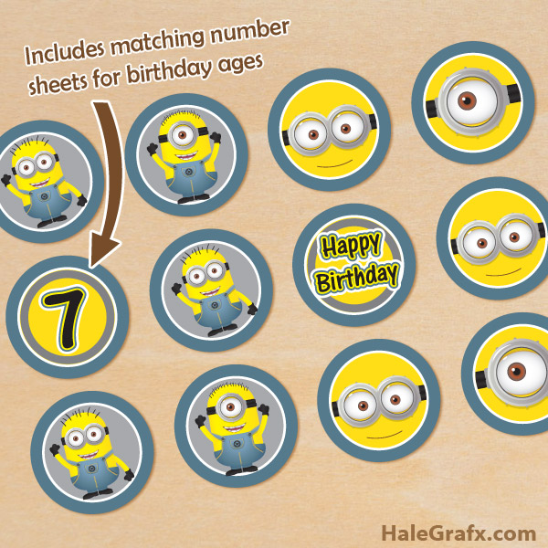 FREE Printable Minions Cupcake Toppers with Age Numbers FREE Printable Minions Cupcake Toppers with Age Numbers