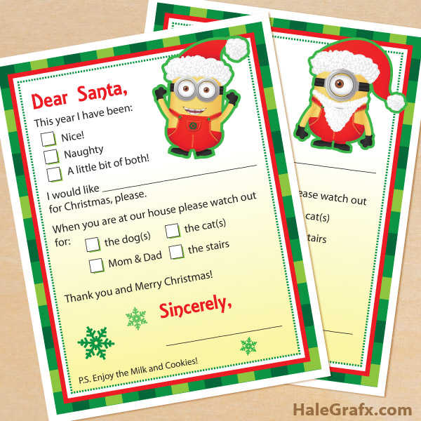 FREE Printable Minion Letters to Santa Claus FREE Printable Minion Letters to Santa Claus