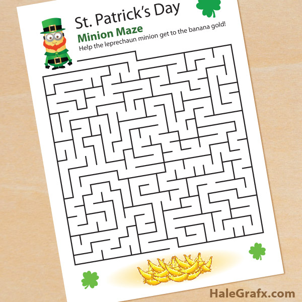 FREE Printable St. Patrick's Day Leprechaun Minion Maze FREE Printable St. Patrick's Day Leprechaun Minion Maze