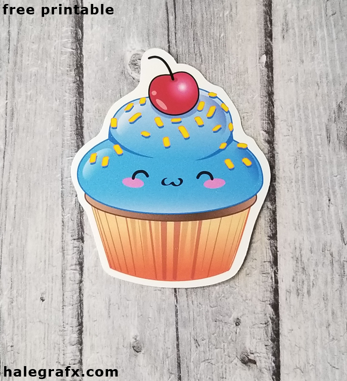 FREE Printable Blue Kawaii Cupcake Sticker FREE Printable Blue Kawaii Cupcake Sticker