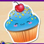 FREE Printable Blue Kawaii Cupcake Sticker