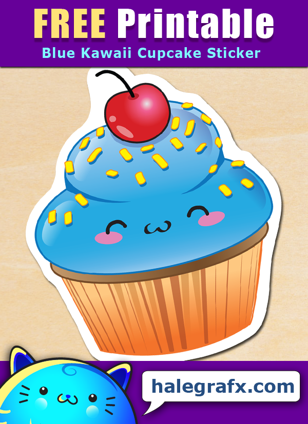 FREE Printable Blue Kawaii Cupcake Sticker FREE Printable Blue Kawaii Cupcake Sticker