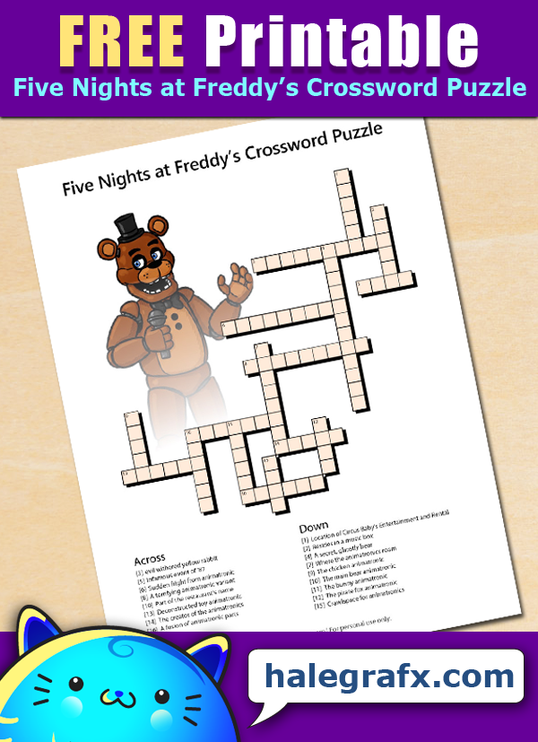 FREE Printable Five Nights at Freddy's Crossword Puzzle FREE Printable Five Nights at Freddy's Crossword Puzzle