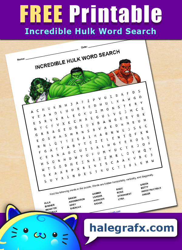 FREE Printable Incredible Hulk Word Search FREE Printable Incredible Hulk Word Search