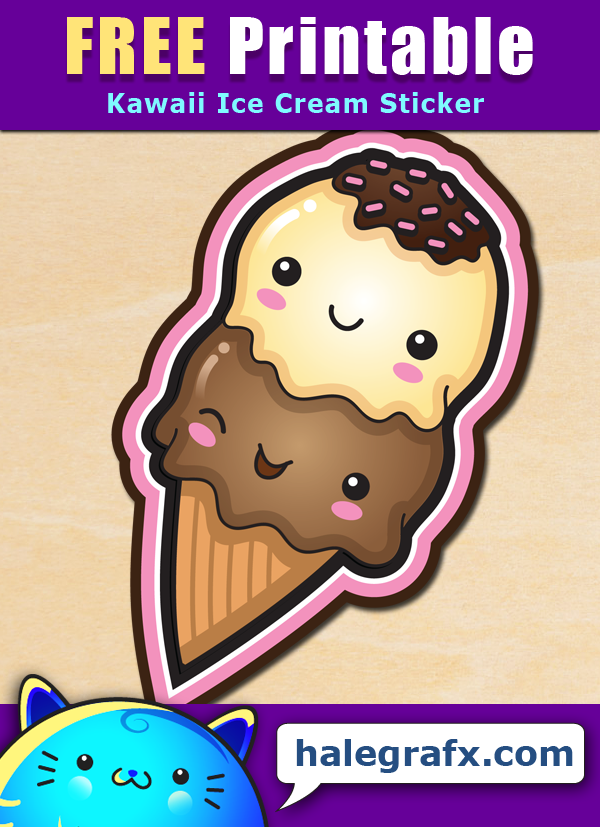 FREE Printable Kawaii Ice Cream Sticker FREE Printable Kawaii Ice Cream Sticker