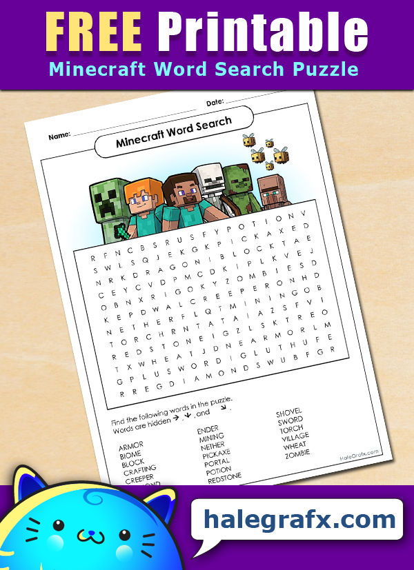 FREE Printable Minecraft Word Search FREE Printable Minecraft Word Search
