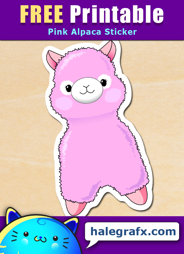 FREE Printable Pink Alpaca Sticker FREE Printable Pink Alpaca Sticker