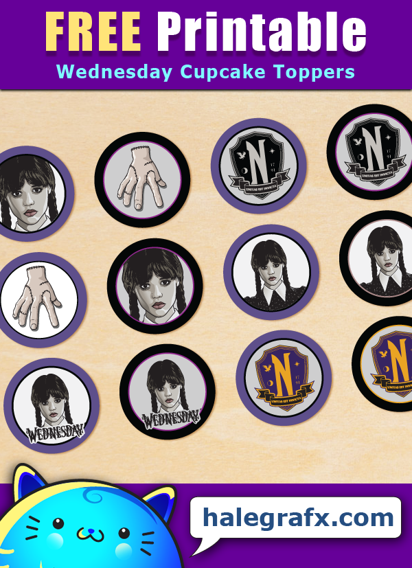 FREE Printable Wednesday Addams Cupcake Toppers FREE Printable Wednesday Addams Cupcake Toppers